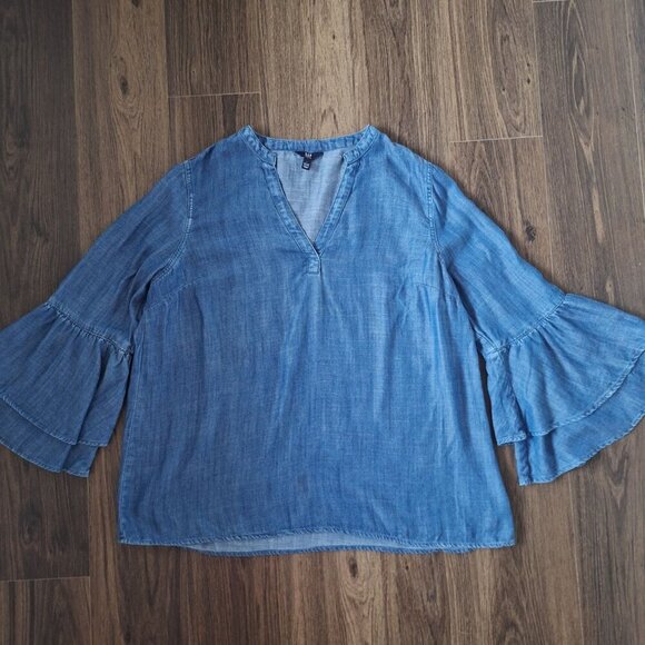 💙 Gap Chambray Tiered Bell Sleeve 100% Lyocell Size L/XL Soft Oversized Western - Picture 7 of 7